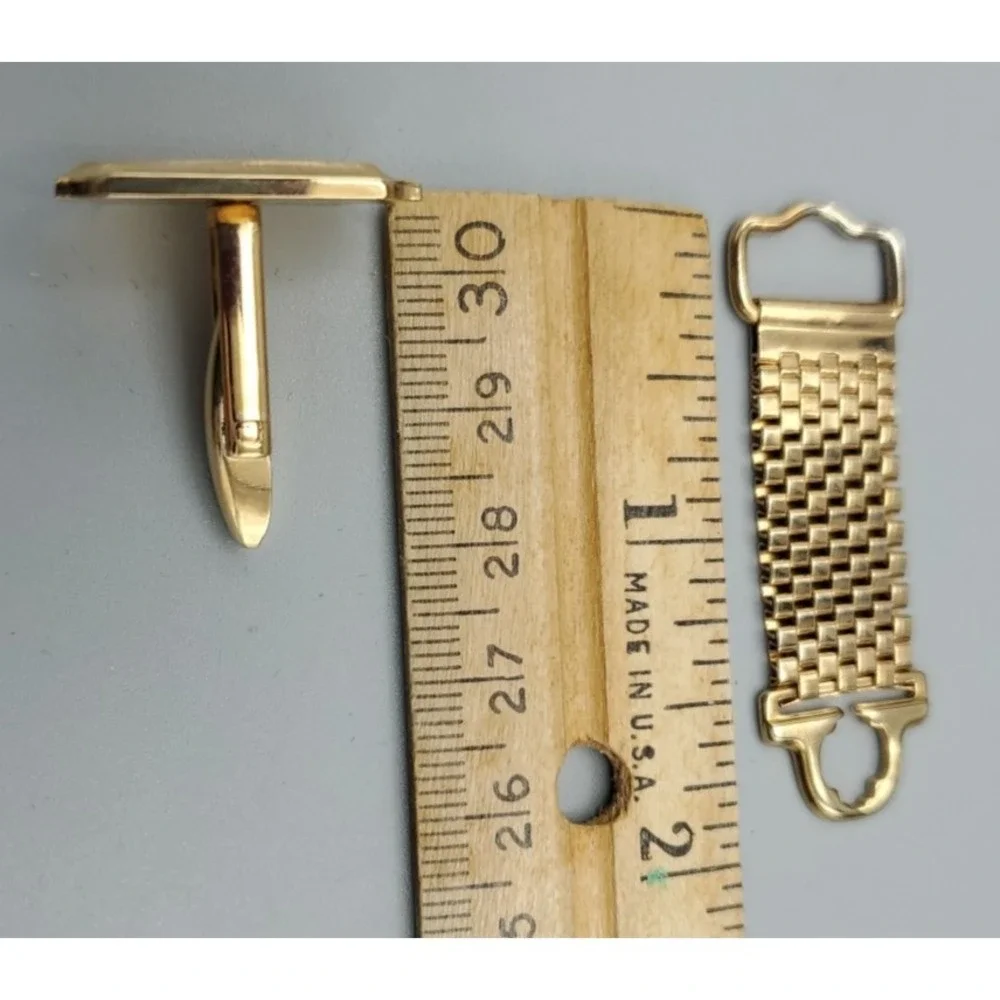 Vintage Signature 5 Piece Mesh Wrap Cuff Links Tie Tack Gold Toned Men's Jewelry